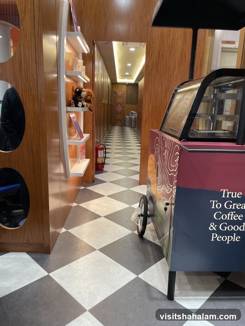 Coffee cart and hallway