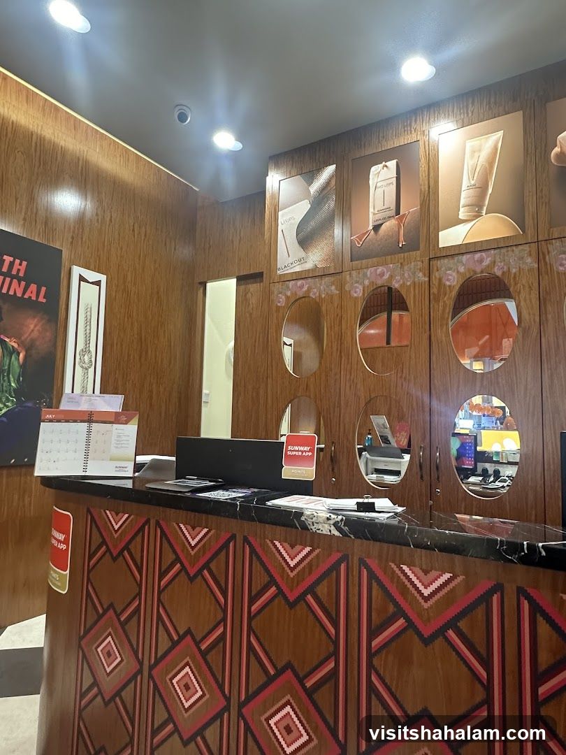 Store interior with counter and promotional displays