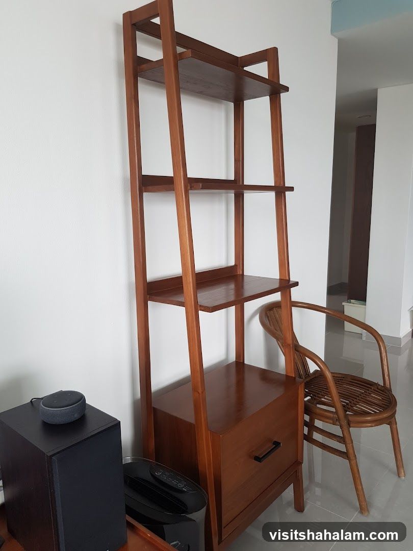 Wooden Ladder Shelf with Drawer