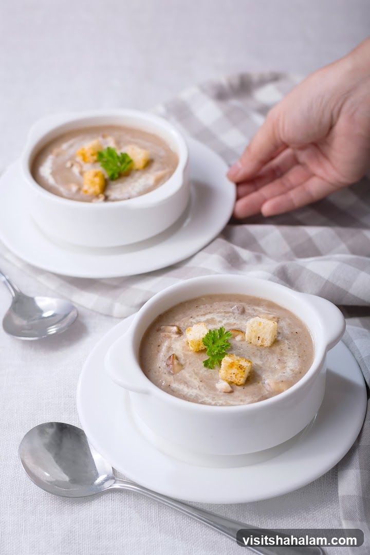 Mushroom Soup with Croutons