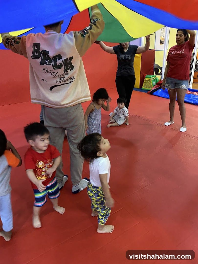 Children playing with a parachute