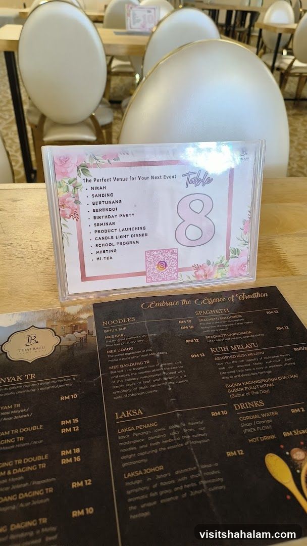 Table 8 Event Venue Information and Menu