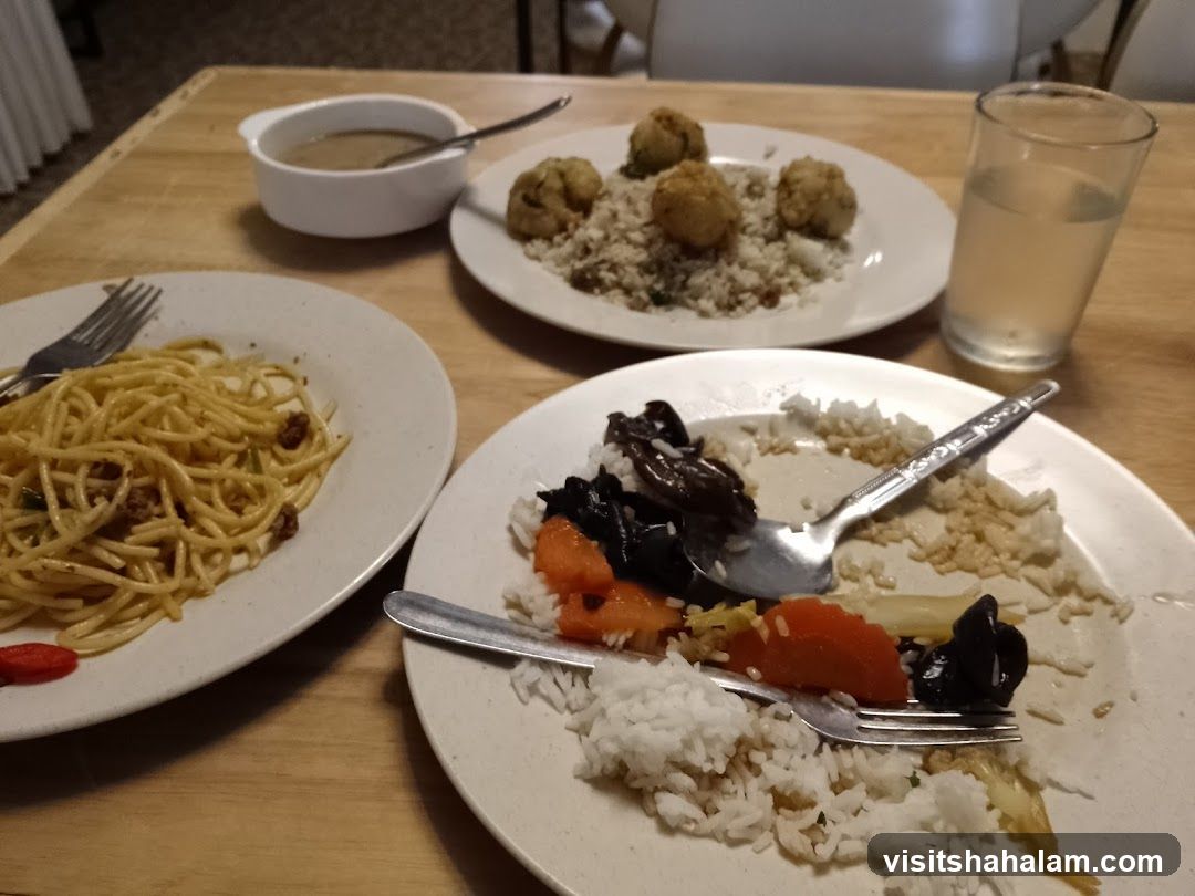 Meal with Spaghetti and Rice Dishes