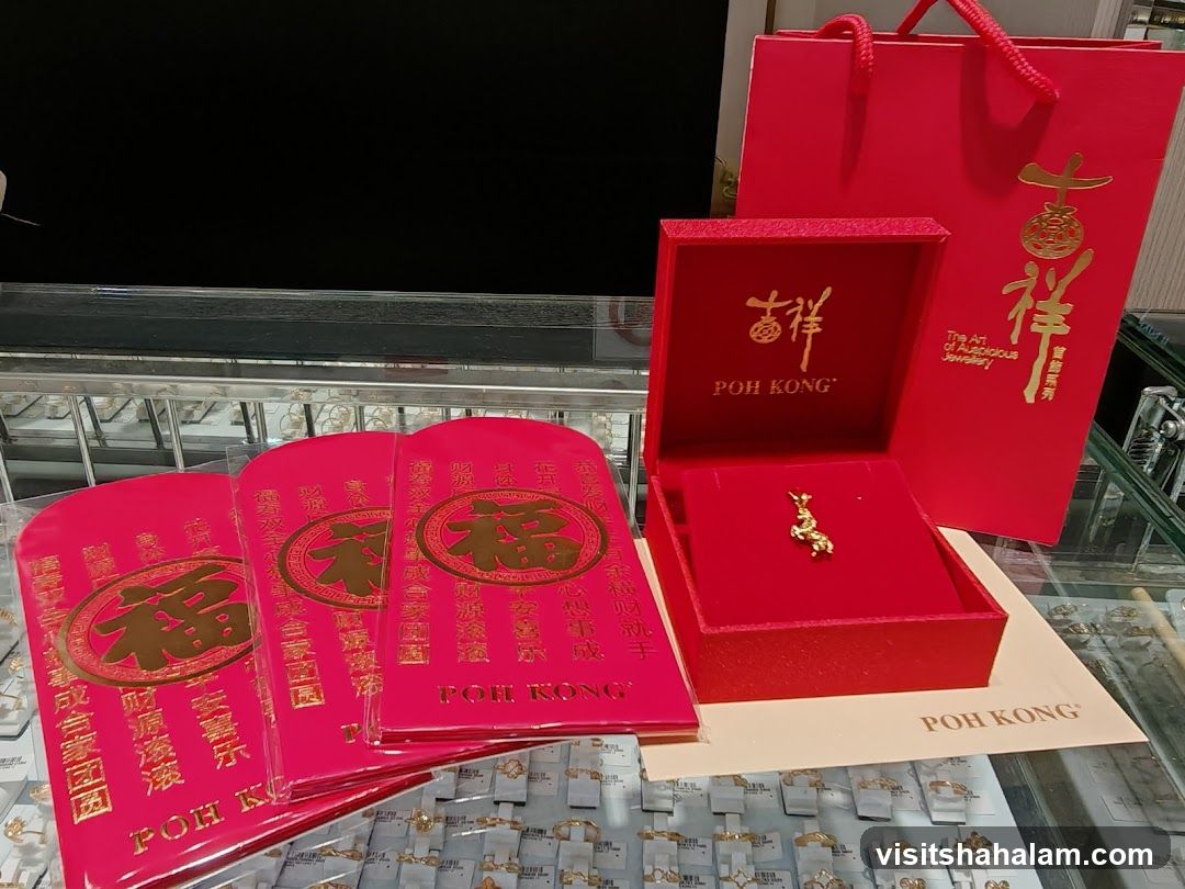 Jewelry Display with Red Envelopes and Gift Bag