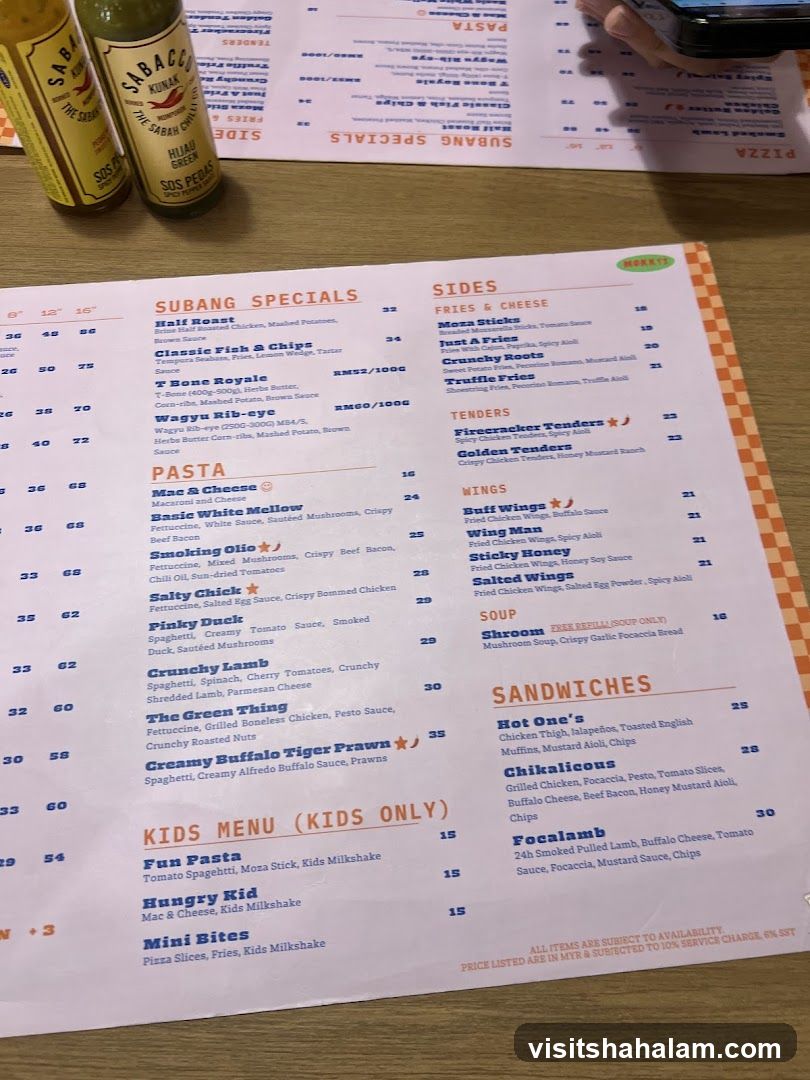 Subang Specials, Sides, Tenders, Wings, Soup, Sandwiches, Kids Menu