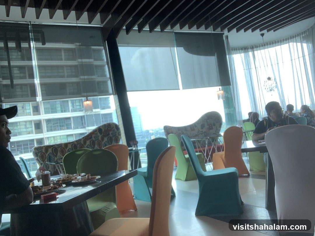 Restaurant Interior with City View