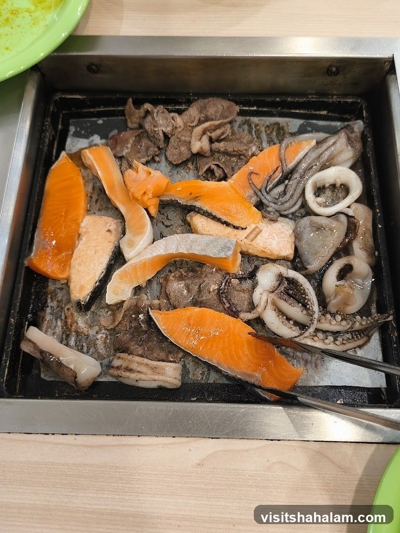 Grill with Salmon and Squid