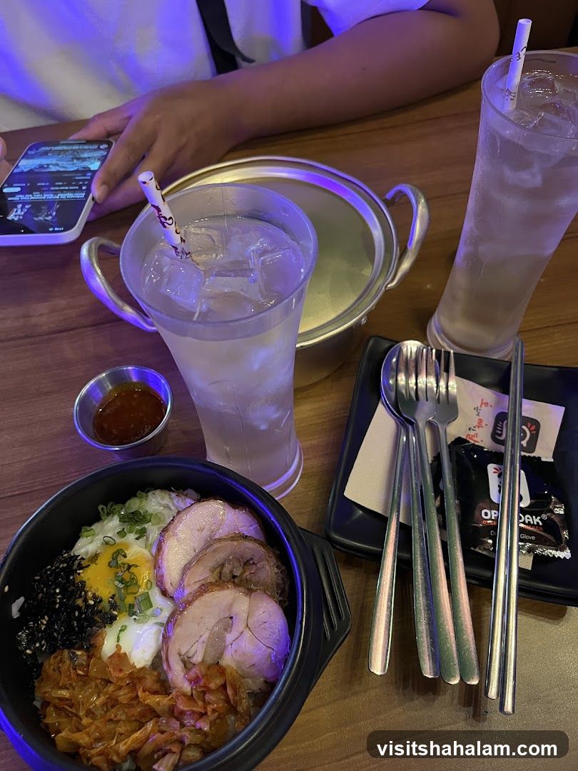 Korean Food Dish with Drinks