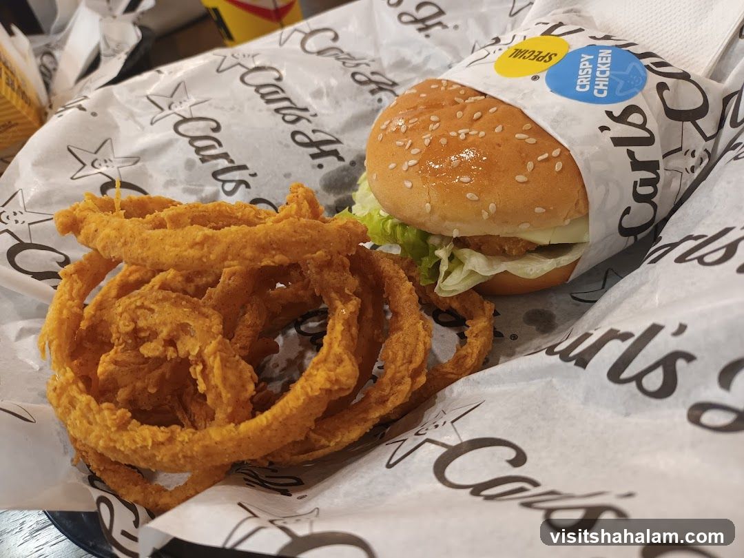 Carl's Jr. Crispy Chicken Burger and Onion Rings