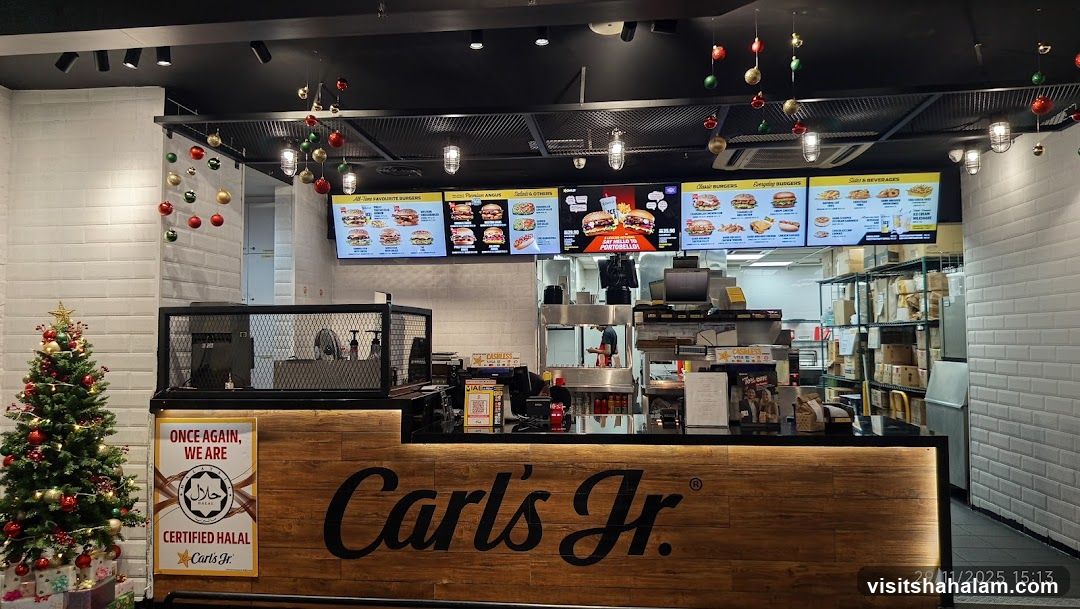 Carl's Jr. Interior with Menu Boards and Christmas Decorations