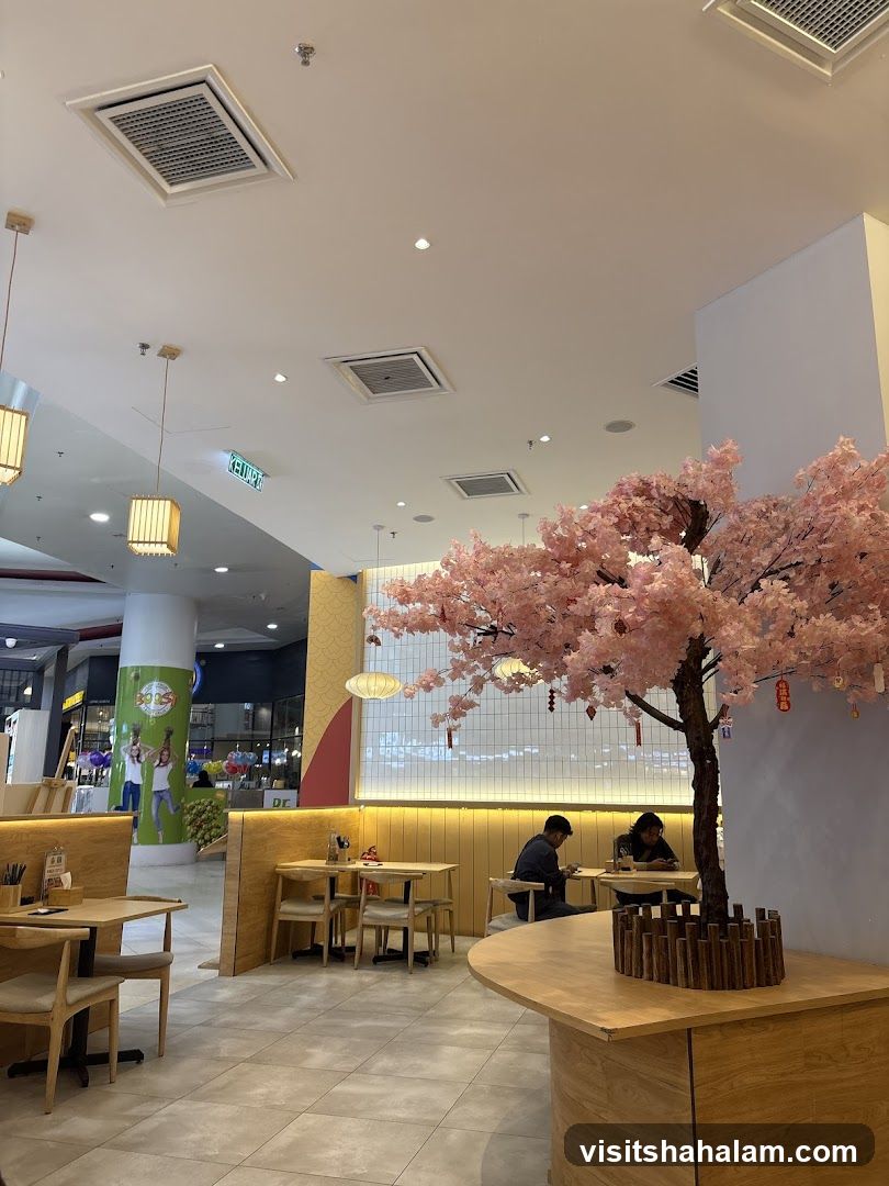 Restaurant Interior with Cherry Blossom Tree