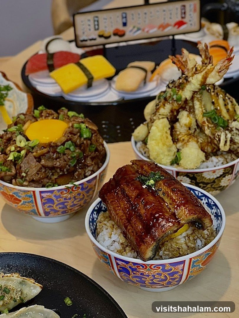 Japanese Food Bowls and Sushi