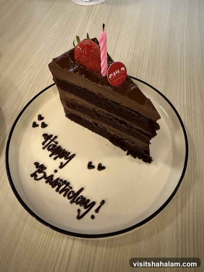 Chocolate Cake Slice with Birthday Message