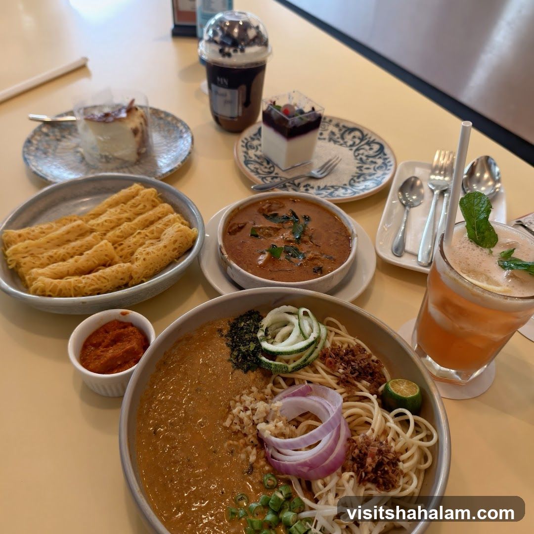 Table with various dishes and drinks