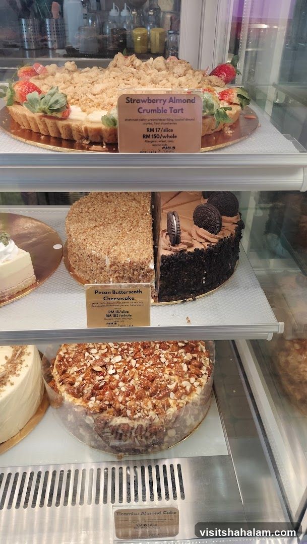 Cakes in a display case