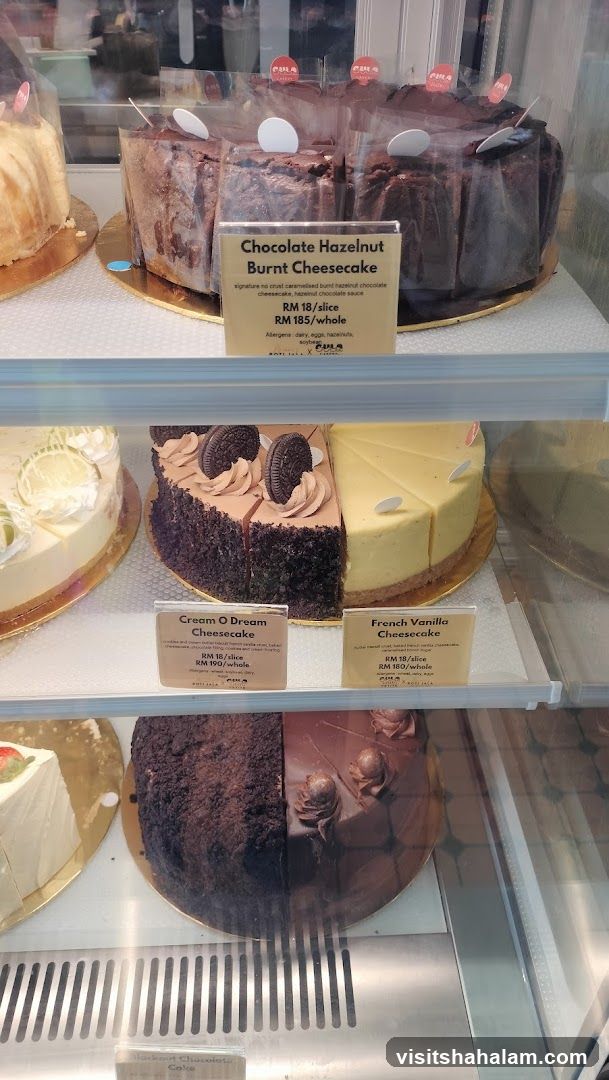Cakes in a display case