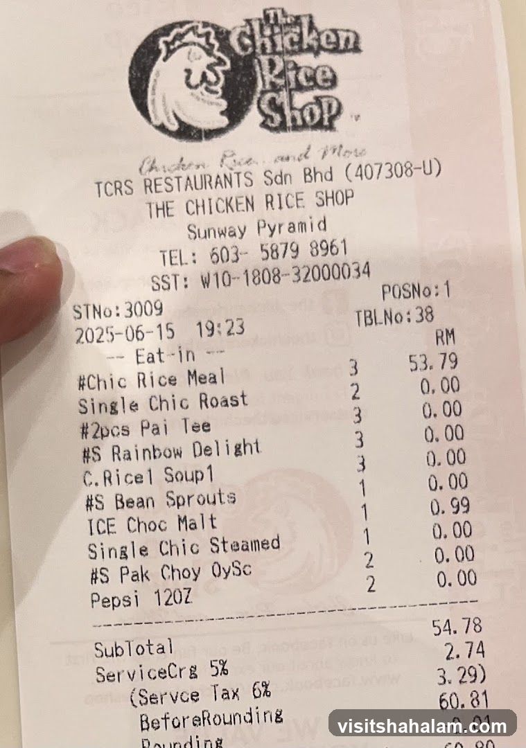 Receipt from The Chicken Rice Shop