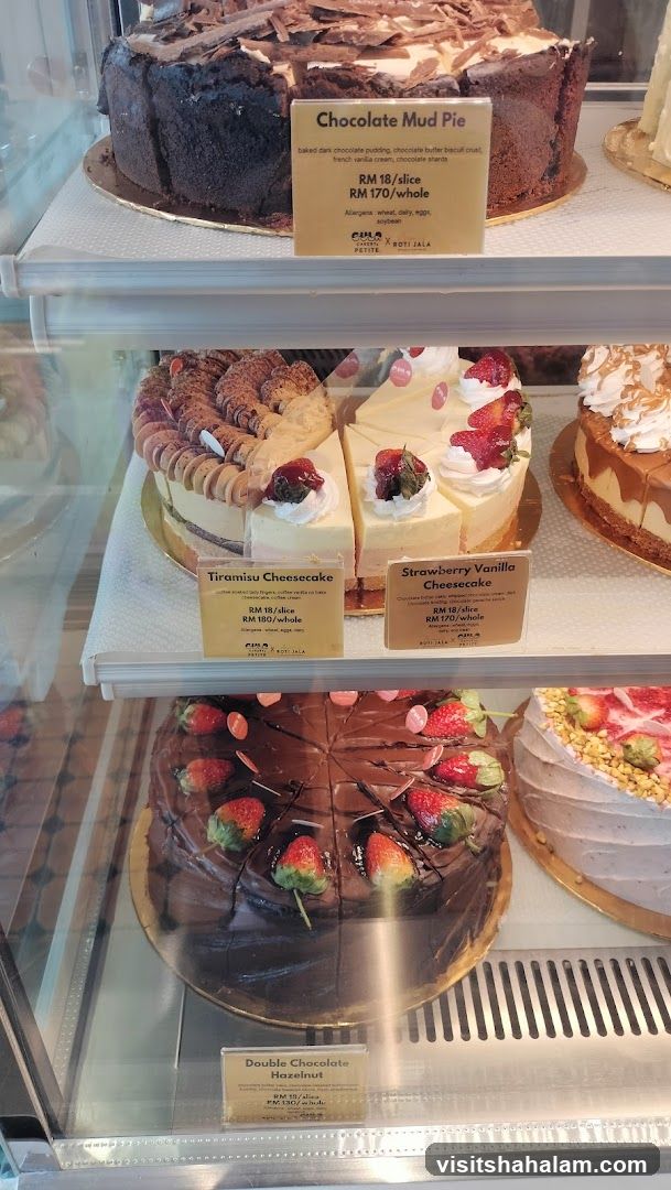 Cakes in a display case