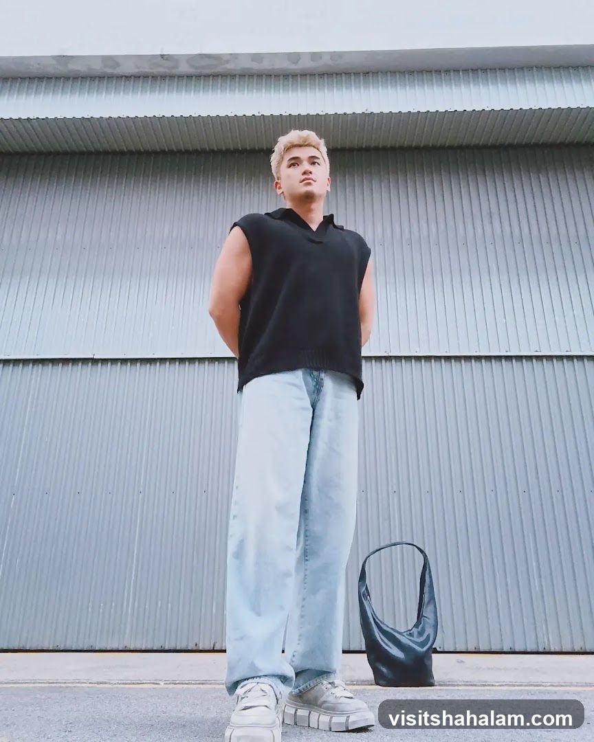Man in black vest and light blue jeans