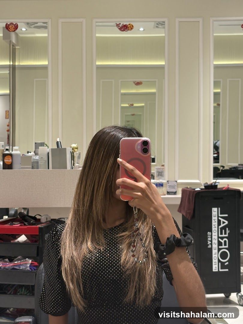Woman taking a selfie in a salon