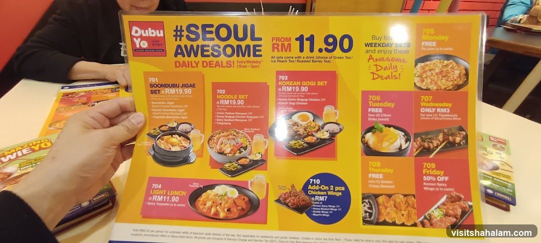 Dubu Yo Seoul Awesome Daily Deals Menu