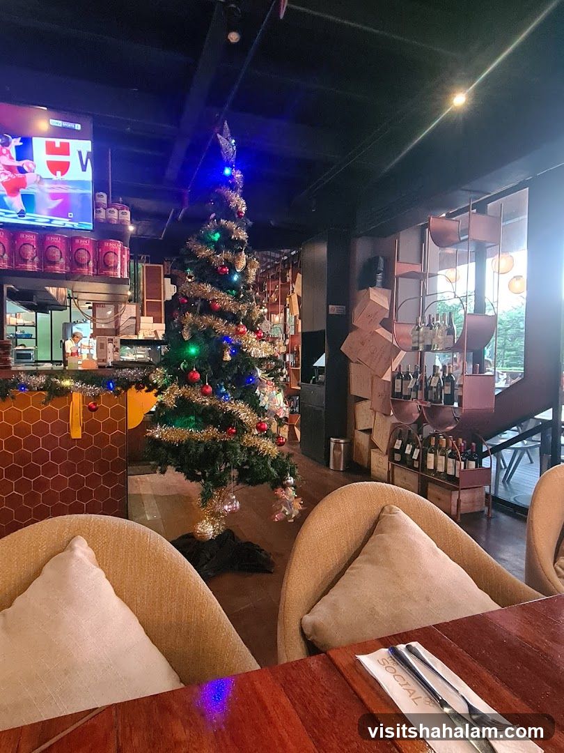 Restaurant interior with Christmas tree