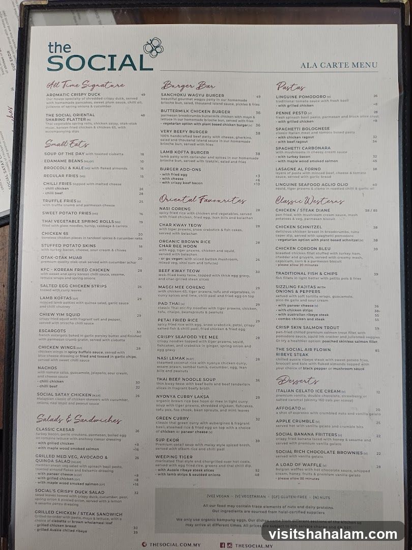The Social Ala Carte Menu