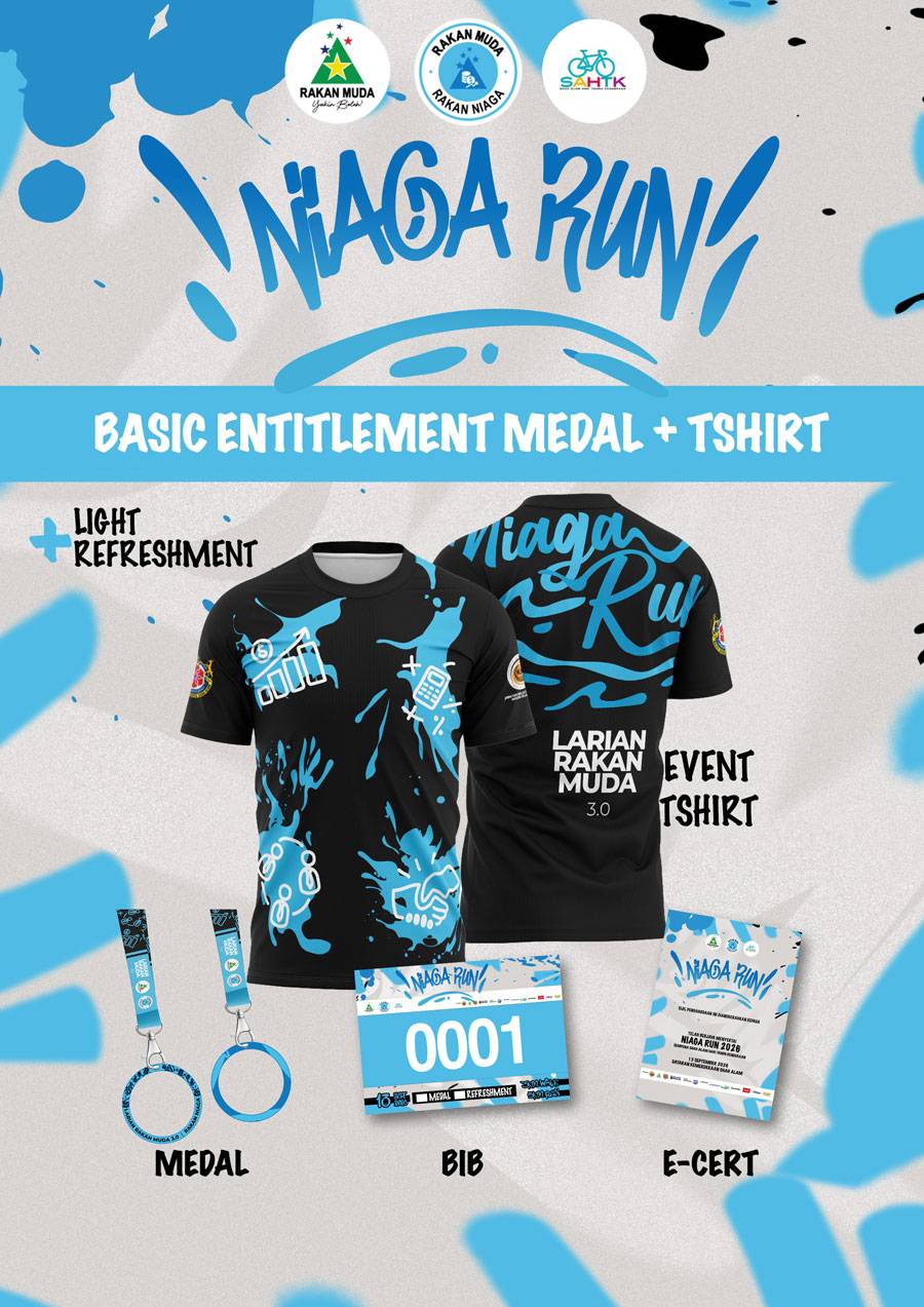 Niaga Run 2026 entitlements chart for medal and T-shirt categories