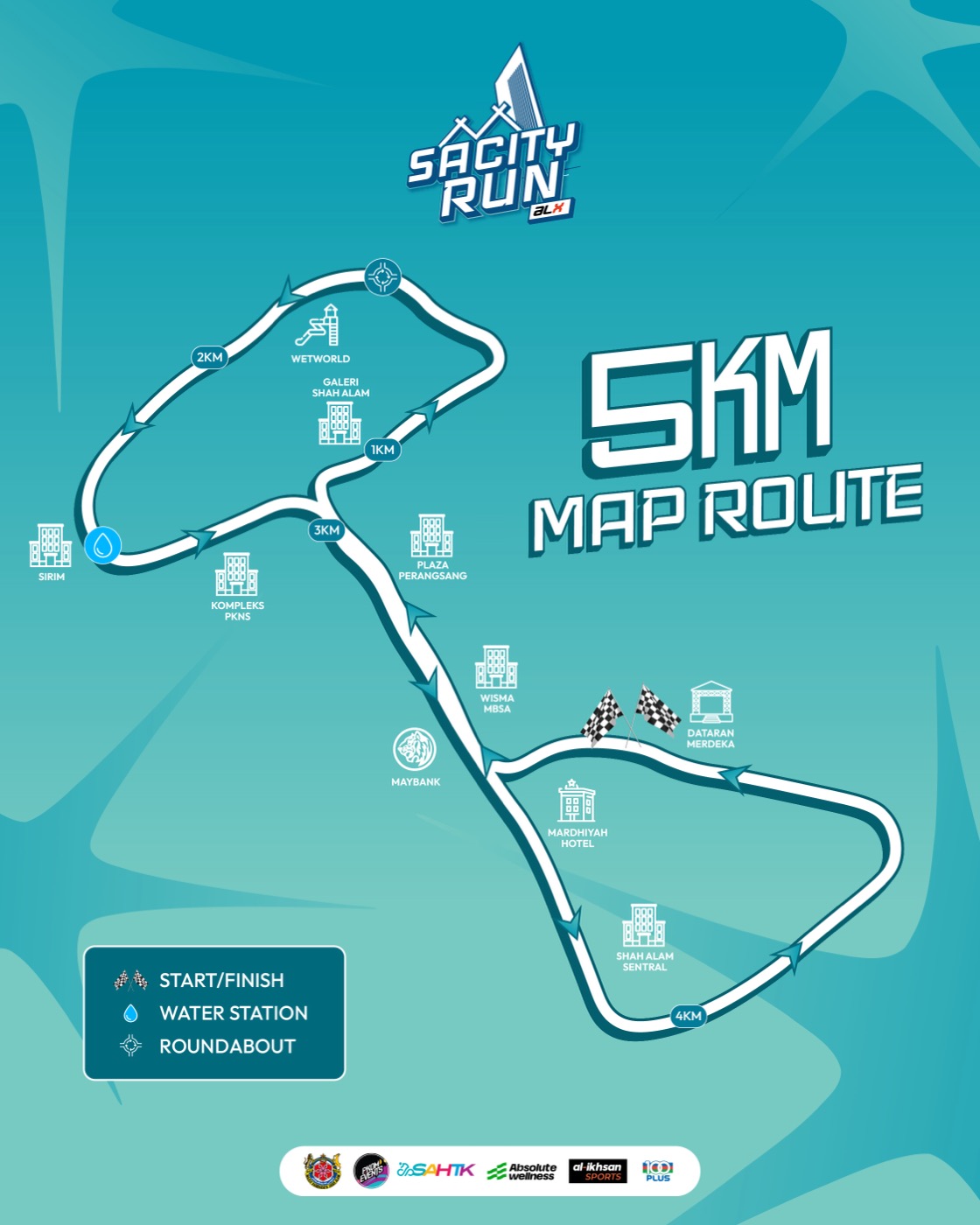 Official 5KM route map for SACity Run 2026 at Dataran Kemerdekaan